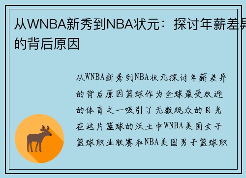 从WNBA新秀到NBA状元：探讨年薪差异的背后原因