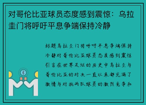 对哥伦比亚球员态度感到震惊：乌拉圭门将呼吁平息争端保持冷静