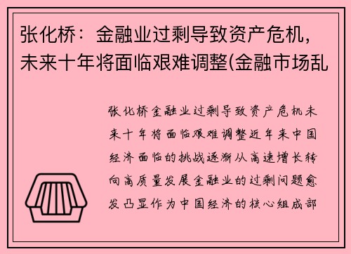 张化桥：金融业过剩导致资产危机，未来十年将面临艰难调整(金融市场乱象 张化桥)